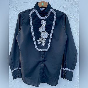 Vintage 70’s Western Embroidered Blouse/ Country Rose ROCKABILLY Hipster Sm Md